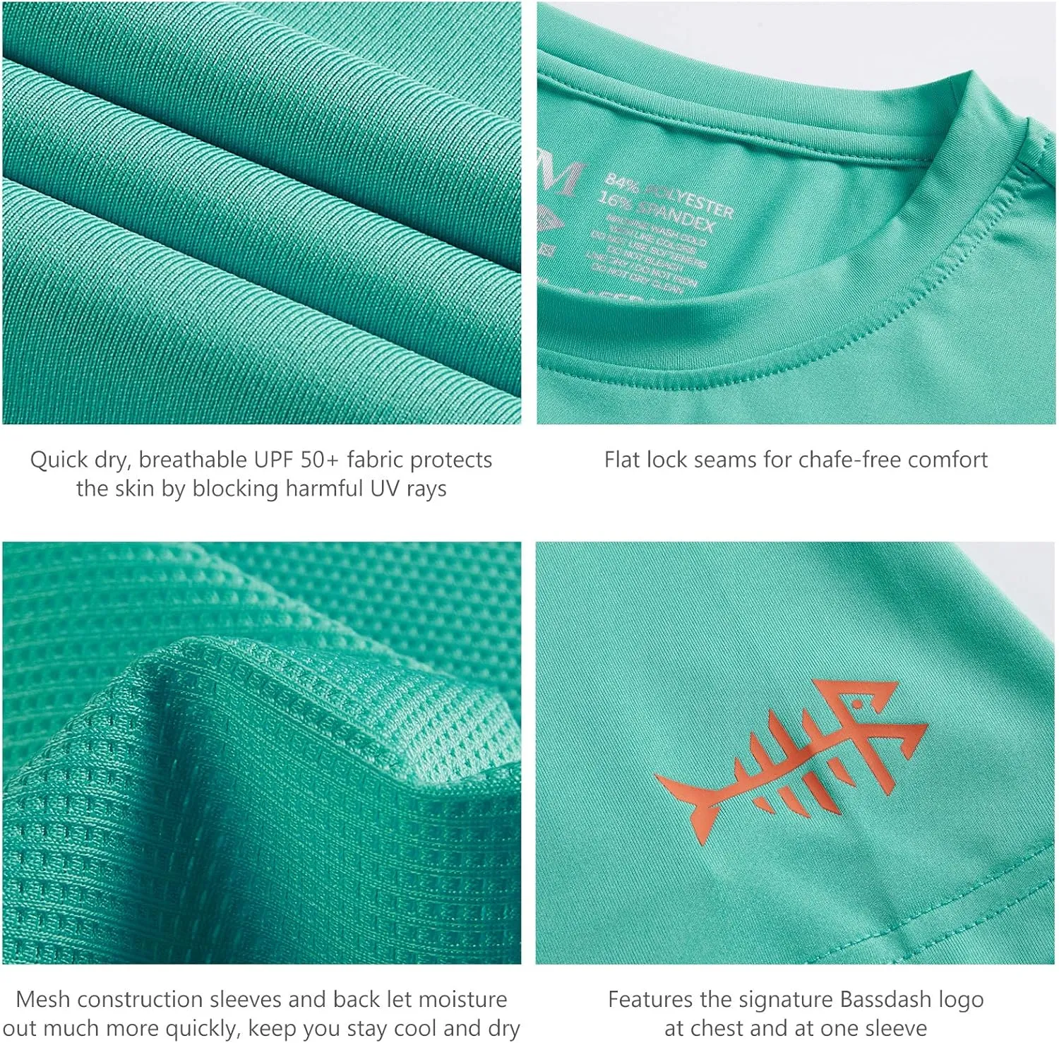 BASSDASH Men??s UPF 50  Sun Protection Fishing Shirt Short Sleeve UV T-Shirt