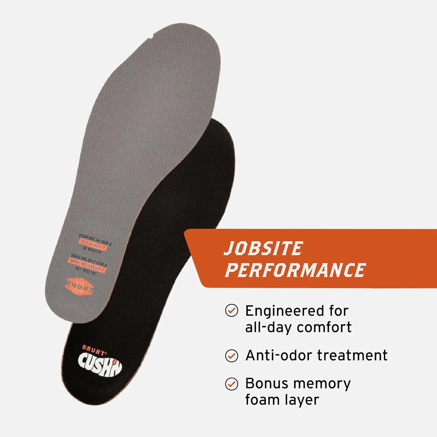 BRUNT Standard CUSHN Insoles - Comfort Wook Boot Insoles - Built with CUSHN Technology - Moisture Wicking - Anti-Odor Treatment - Bonus Memory Foam Layer