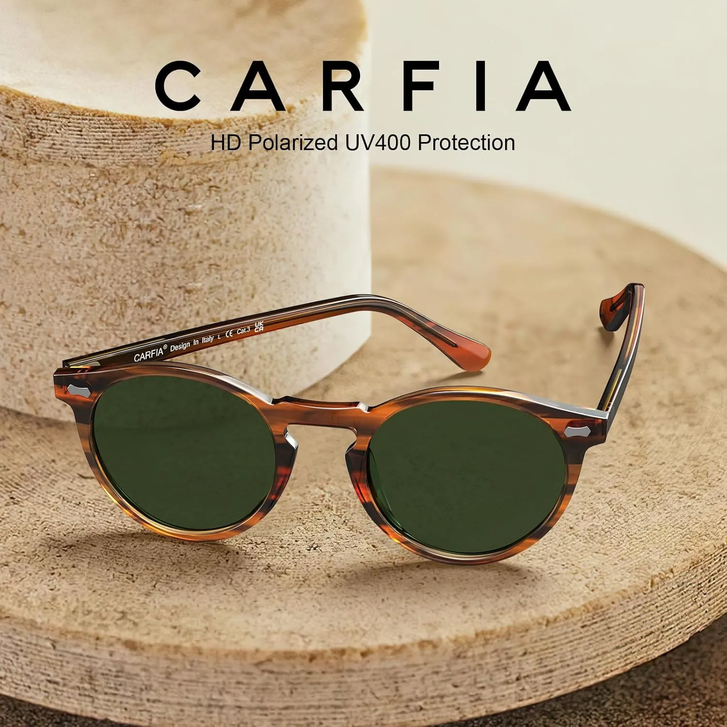 CARFIA Acetate Polarized Sunglasses for Men Retro Classic Round Shades