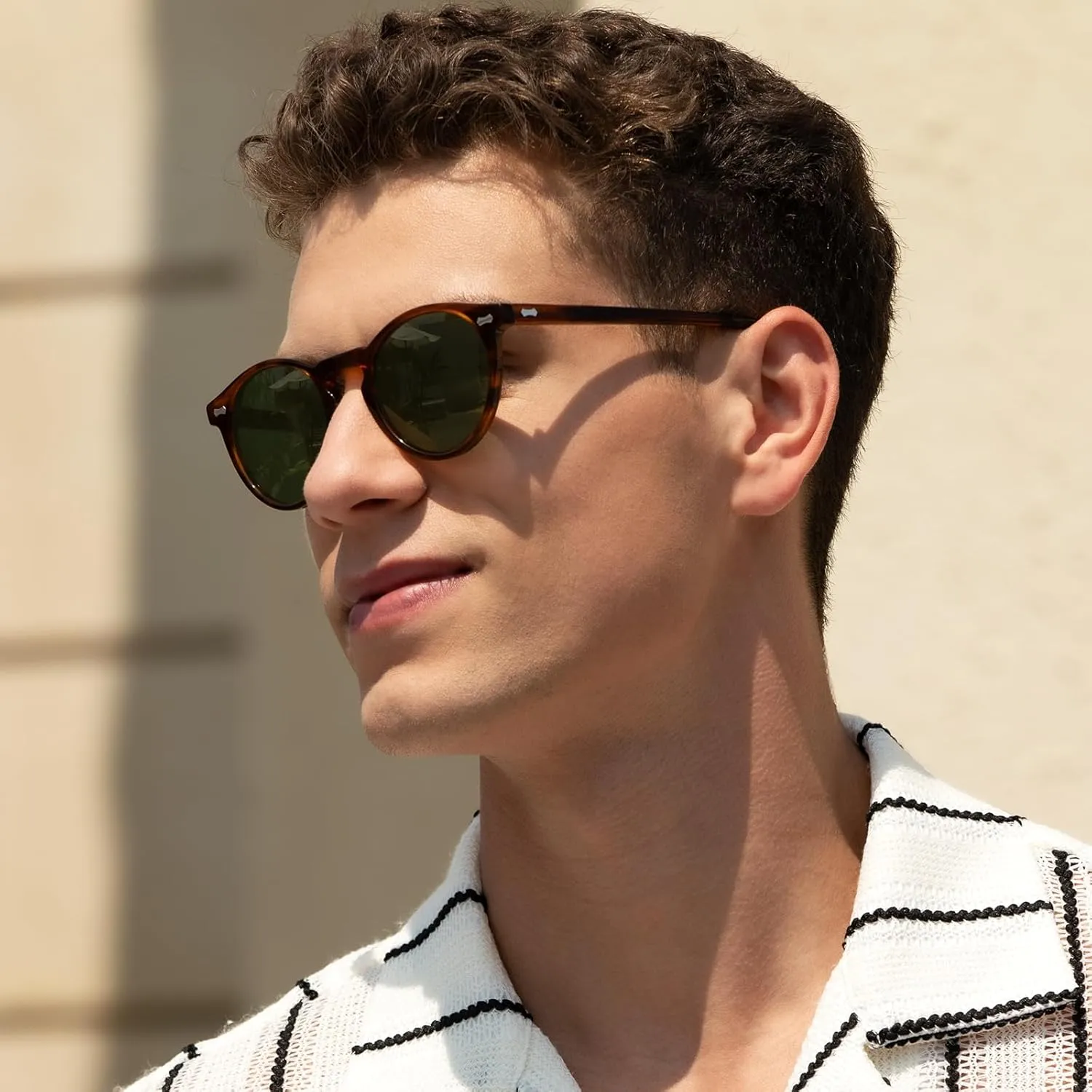 CARFIA Acetate Polarized Sunglasses for Men Retro Classic Round Shades