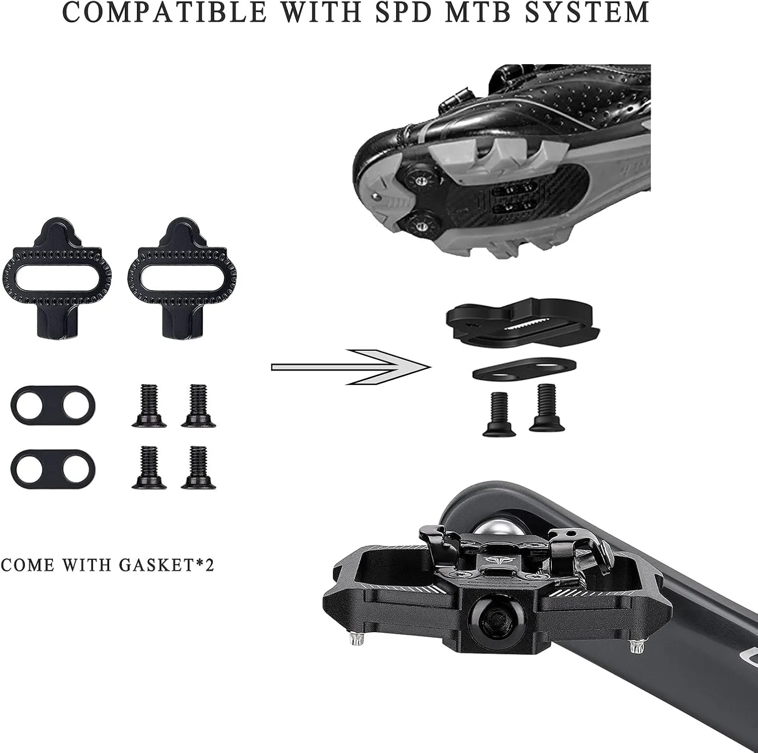 Mountain Bike Pedals - Dual Function Flat and Clipless Pedal - 3 Sealed Bearing Platform Pedals Compatible with SPD, Bicycle Pedals for BMX Spin Exercise Peloton Trekking Bike