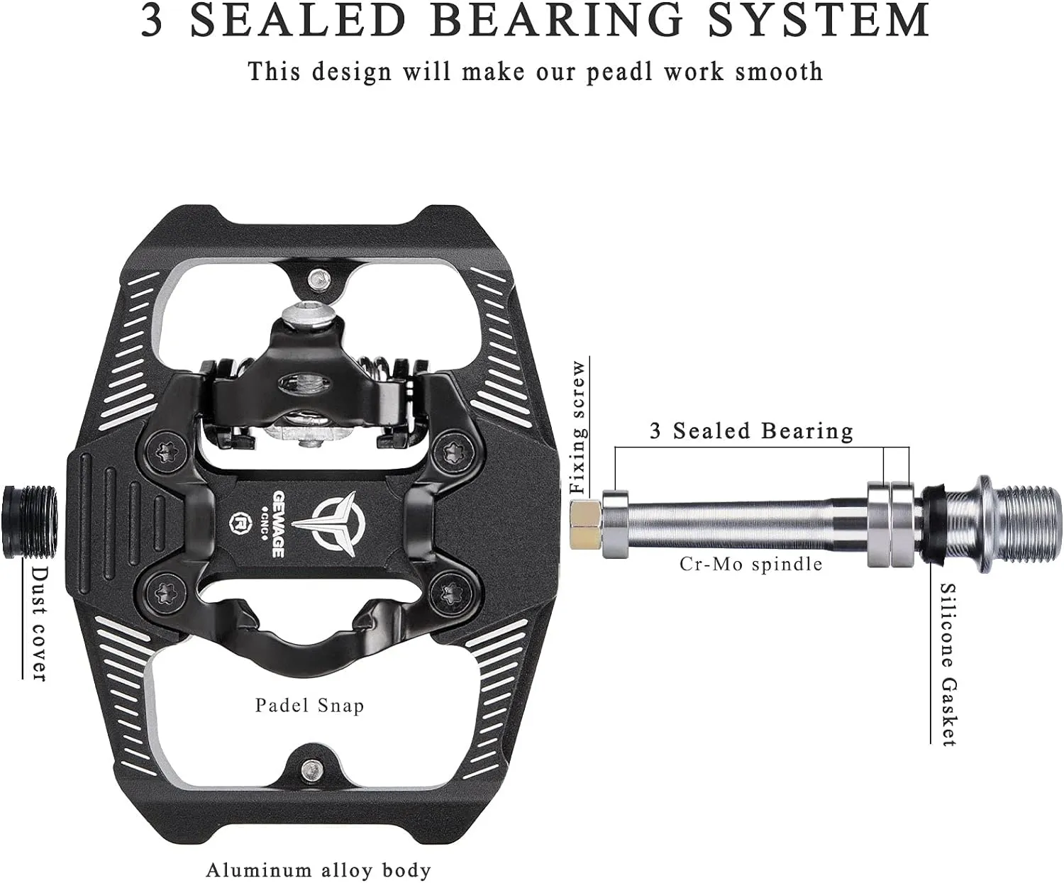 Mountain Bike Pedals - Dual Function Flat and Clipless Pedal - 3 Sealed Bearing Platform Pedals Compatible with SPD, Bicycle Pedals for BMX Spin Exercise Peloton Trekking Bike