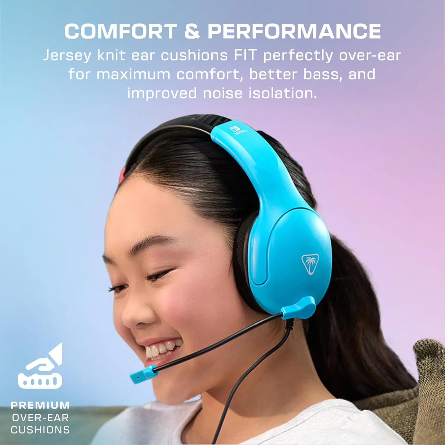 Turtle Beach Airlite Fit Wired Gaming Headset: Officially Licensed for Nintendo Switch, Nintendo Switch Lite & OLED Model - Flip-to-Mute Mic, Over-Ear Comfort Cushions, 40mm Speakers - Neon Blue & Red